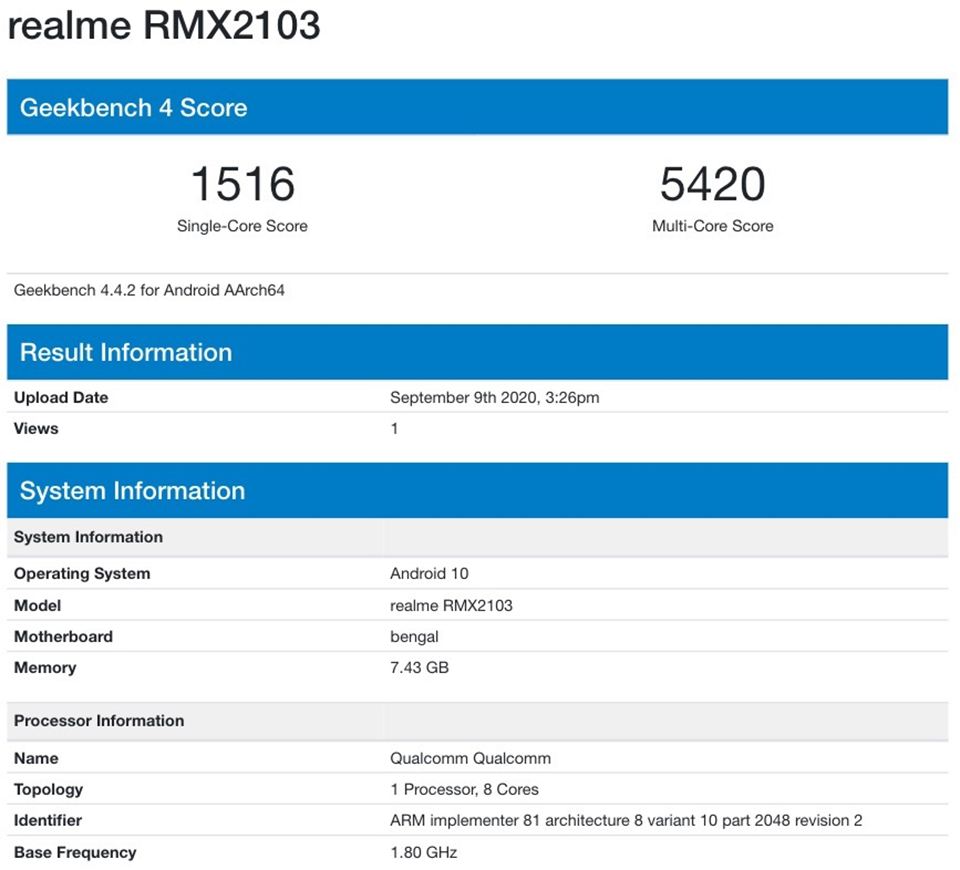 Realme 7i lộ cấu hình trên Geekbench (ảnh 1)