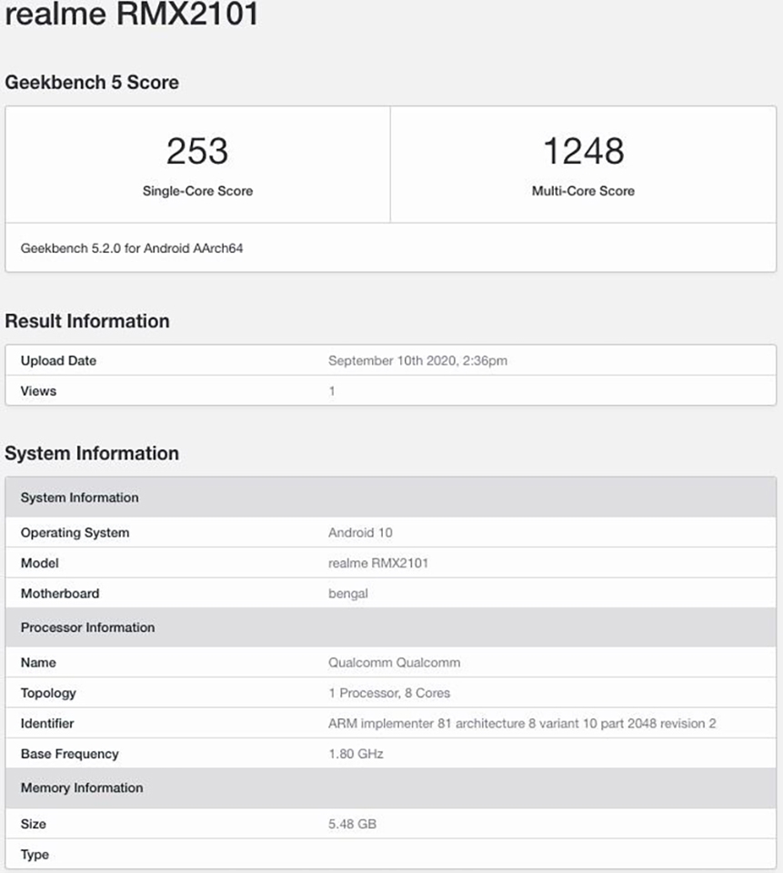 Realme C17 lộ cấu hình trên Geekbench