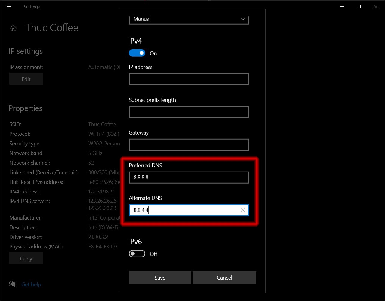 Đổi DNS trên Windows 10 trong phần Cài đặt 05