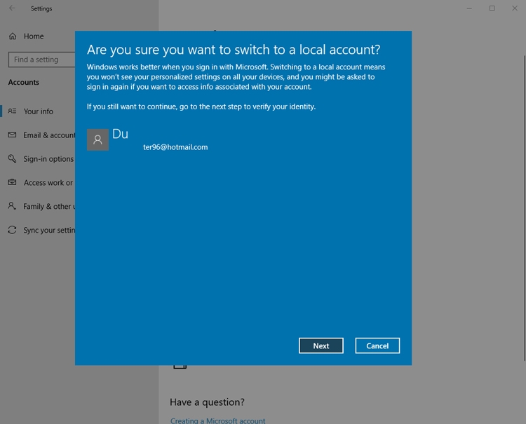 Tạo tài khoản Local để xóa tài khoản Microsoft trên Win 10 04