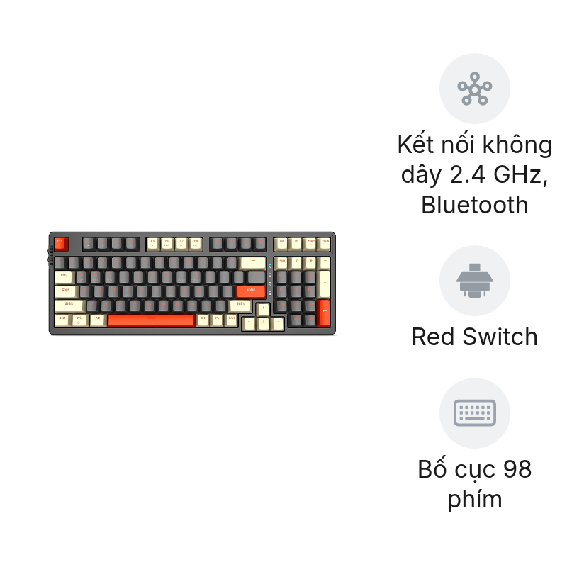 Bàn phím cơ không dây EDRA EK398L Beta xám trắng Red switch