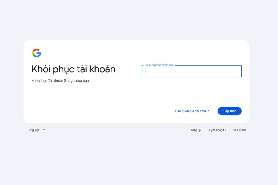 Truy cập trang khôi phục tài khoản Google