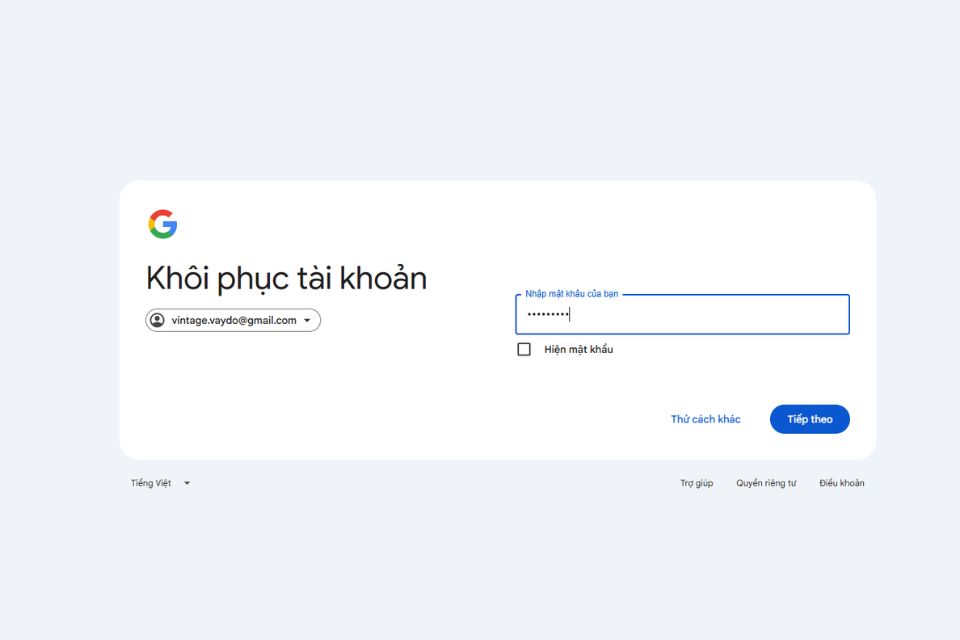 Xác minh danh tính và nhập mật khẩu cũ