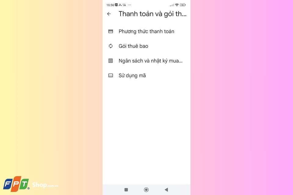 Chọn mục Thanh toán và gói đăng ký