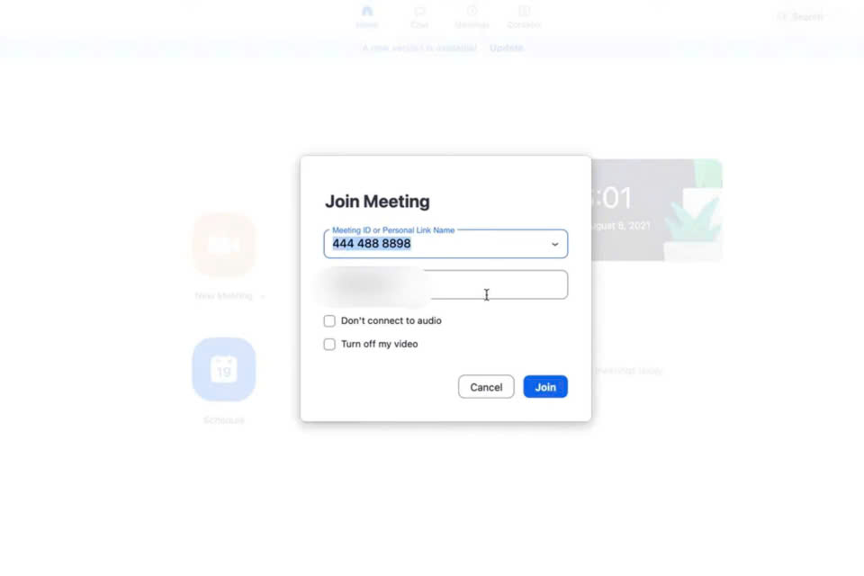 Điền ID phòng họp và tên bạn muốn hiển thị