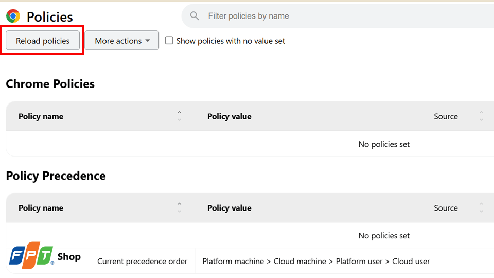 Nhấn Reload Policies