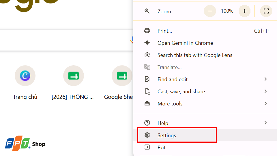 Chọn Cài đặt (Settings)