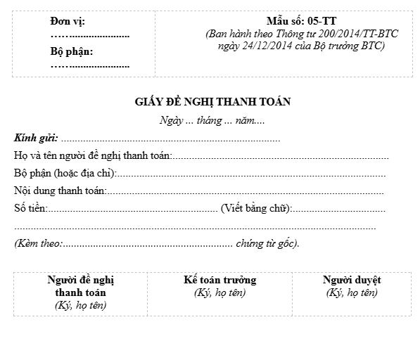giay de nghi thanh toan cho doanh nghiep