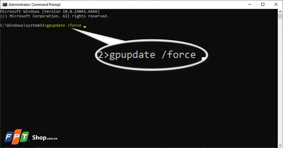Cập nhật chính sách bằng Command Prompt