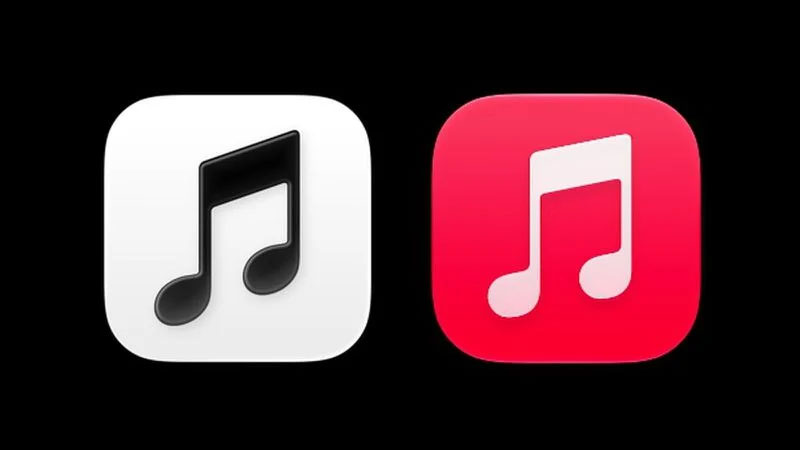 Apple Music trên iOS 27.2 sử dụng biểu tượng đen trắng thay cho thiết kế màu đỏ trước đây.