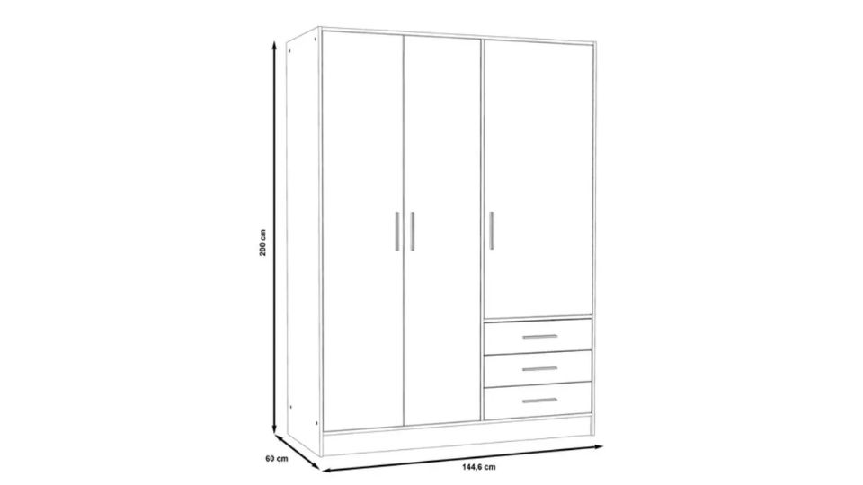 Kích thước tủ quần áo âm tường 3 ngăn