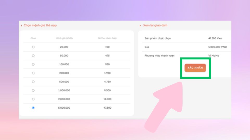 Chọn mệnh giá thẻ nạp  loading=