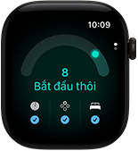 Apple Watch Series 12, vỏ nhôm, màu đen, điểm số sẵn sàng là 8, mặt ngoài bên phải, Digital Crown