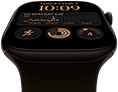 Apple Watch Series 12, vỏ nhôm, màu đồng đậm, mặt đồng hồ Mô-đun, các tổ hợp: thứ và ngày, Bài Tập, các vòng Hoạt Động, Apple Music, mặt ngoài bên phải, Digital Crown, Dây Đeo Thể Thao, màu xanh ô-liu