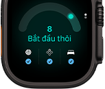 Apple Watch Ultra 4, vỏ titan, màu đen, điểm số sẵn sàng là 8, mặt ngoài bên phải, Digital Crown, nút sườn nhô lên