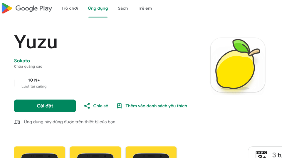Yuzu là trò chơi được nhiều người dùng tải xuống từ Google Play