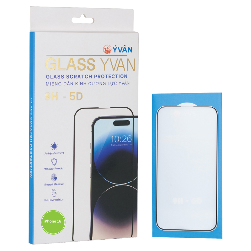 Miếng Dán Màn Hình Kính Cường Lực Iphone 16 5D Yvs