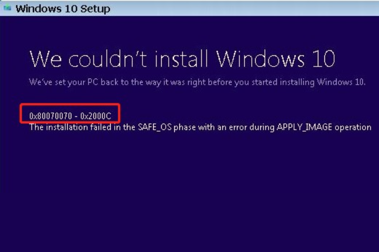 0x80070070 10