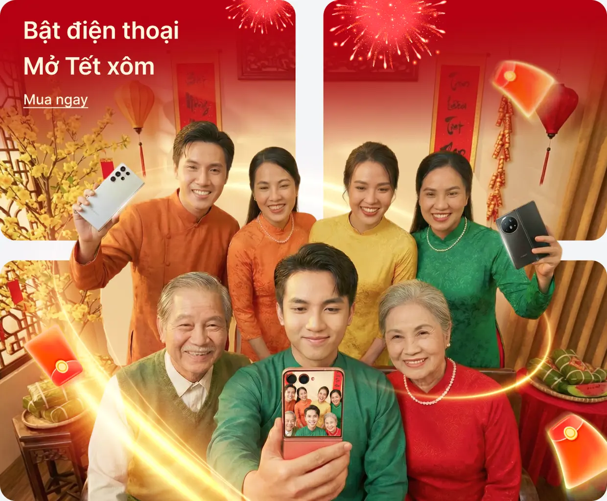 Bật điện thoại, mở tết xôm