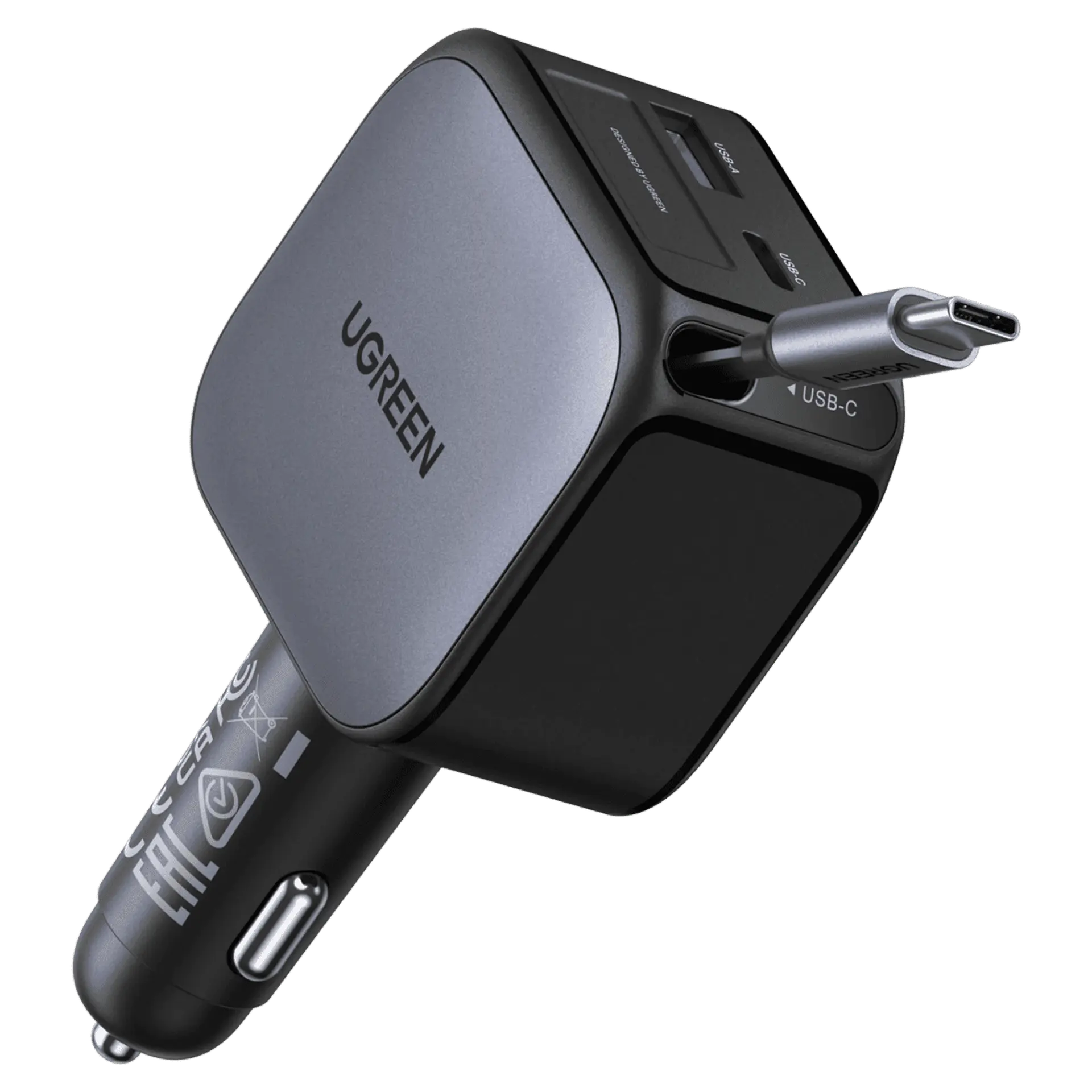 Tẩu sạc nhanh xe hơi 2 cổng 60W (USB-C + USB-A) kèm cáp Type C EC602 Ugreen