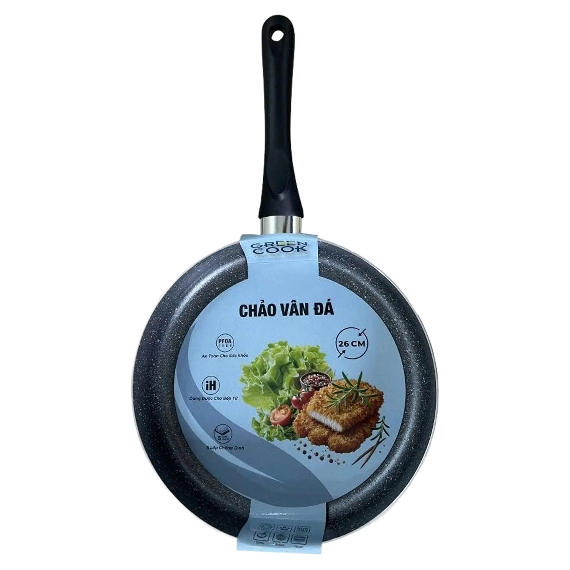 Chảo nhôm vân đá chống dính đáy từ Green Cook GCP251-26IH 26cm