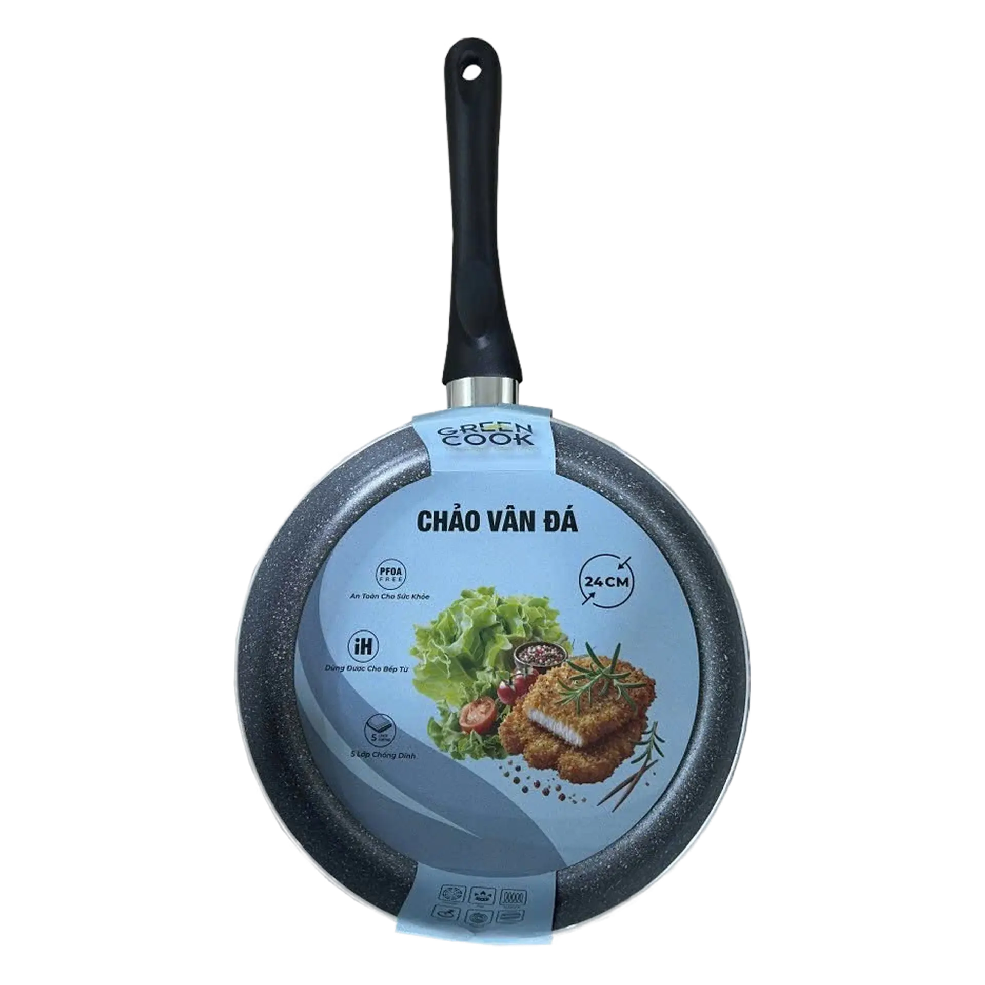 Chảo nhôm vân đá chống dính đáy từ Green Cook GCP251-24IH 24cm