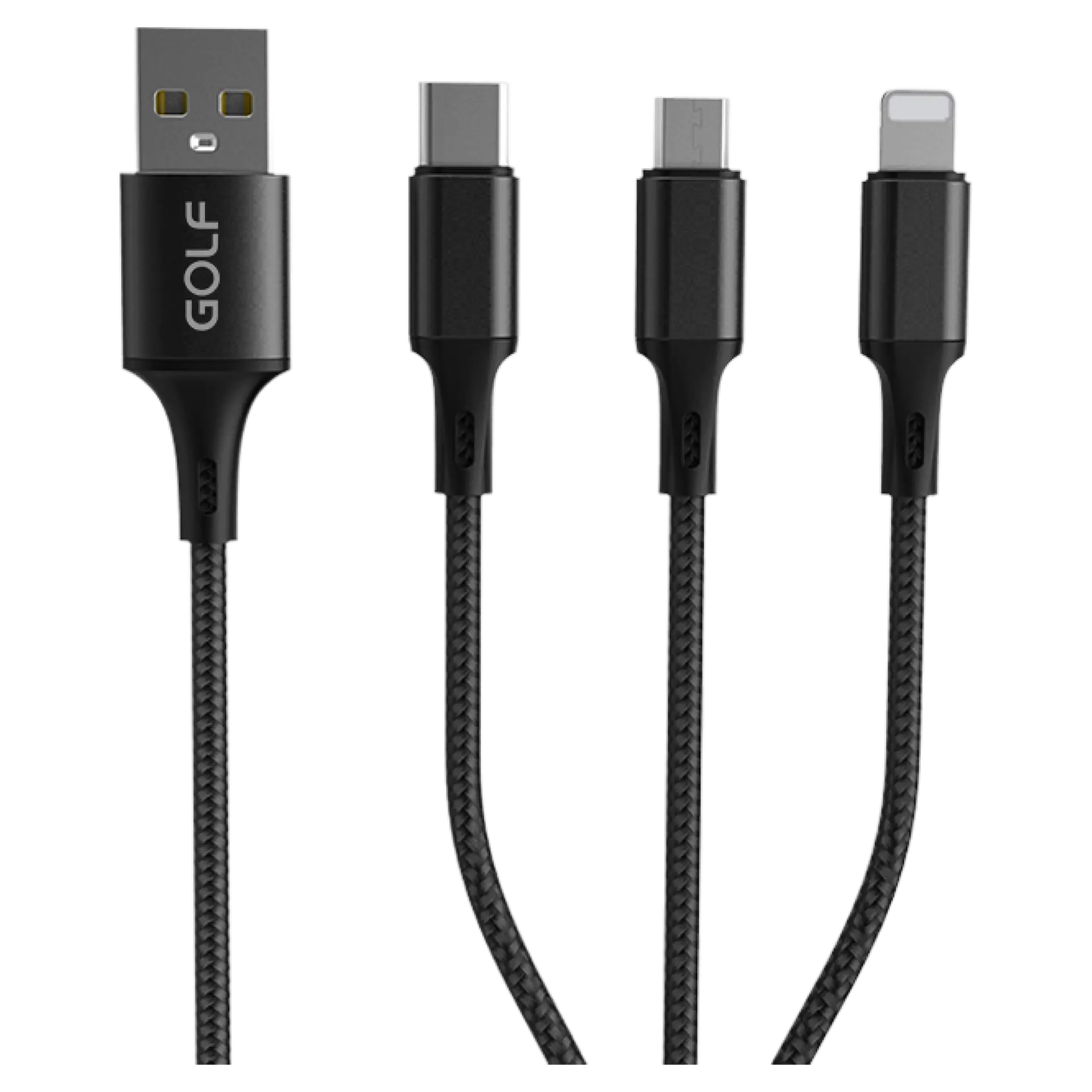 Cáp 3 in 1 sạc nhanh USB A to Type C + Lightning + Micro 1.2m GC-86 Golf