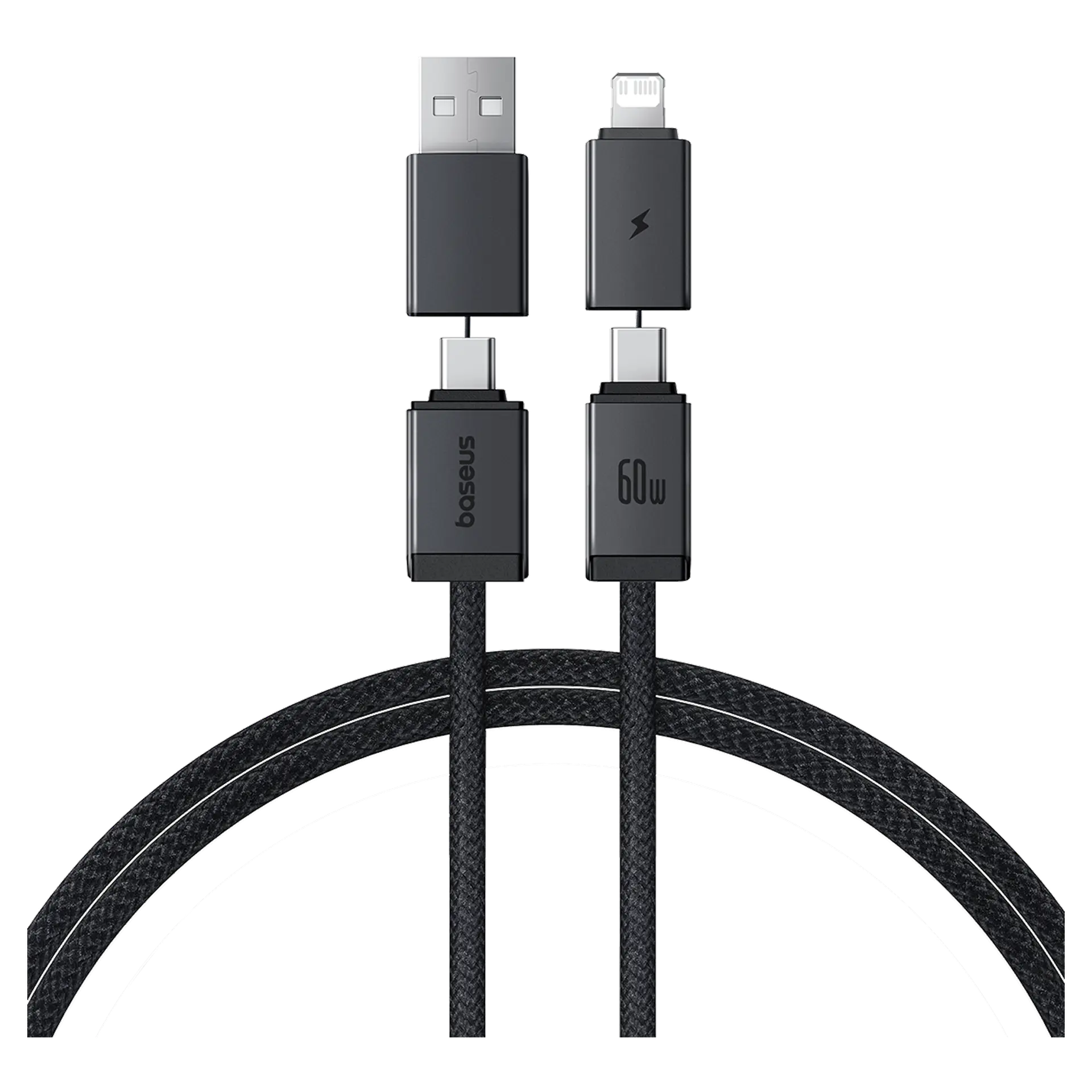 Cáp 4 in 1 sạc nhanh USB A + Type C to Type C + Lightning 1m 60W Versatile Baseus
