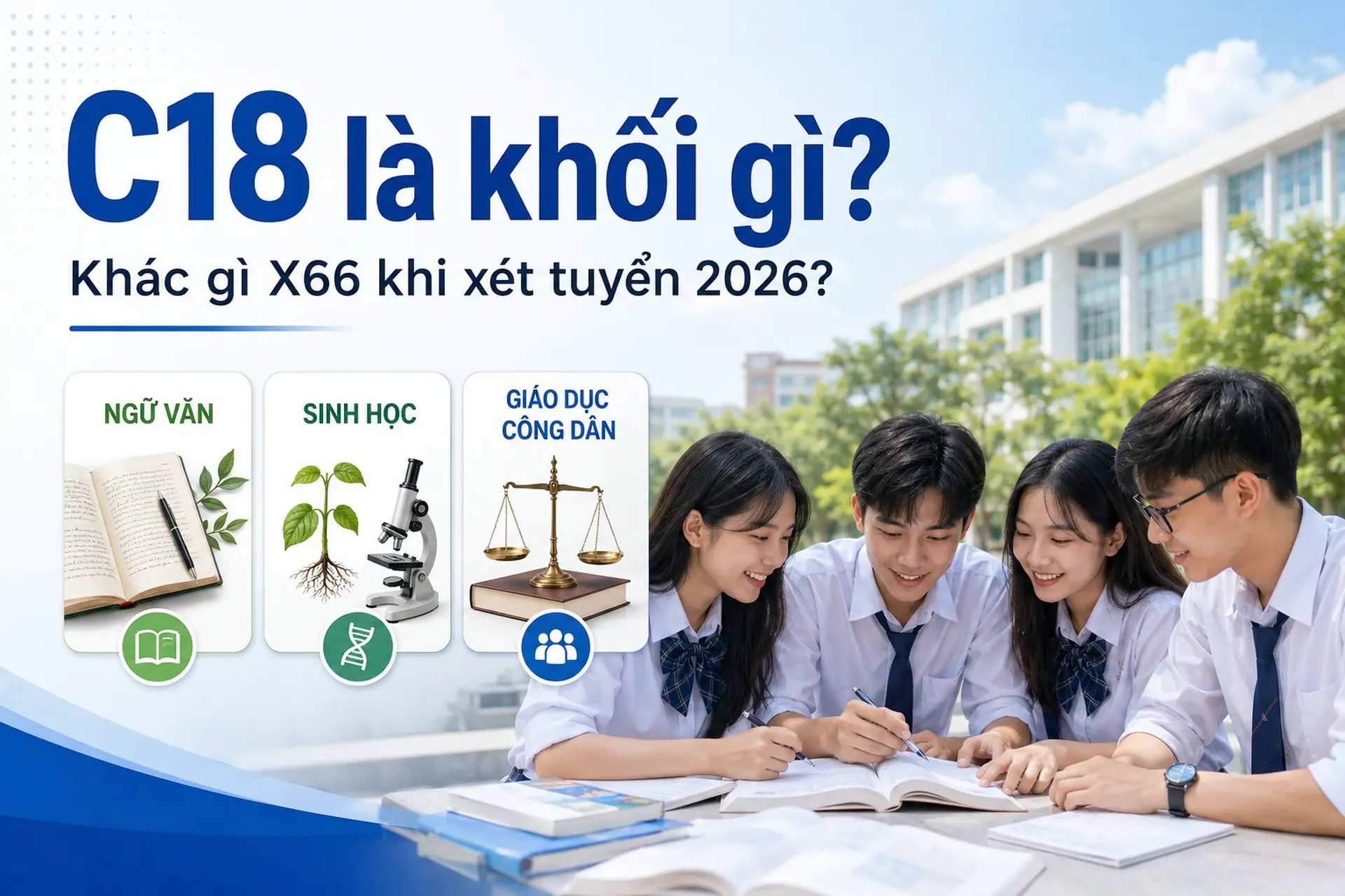 C18 là khối gì? Tổ hợp môn và những điểm khác biệt với khối X66 khi xét tuyển 2026