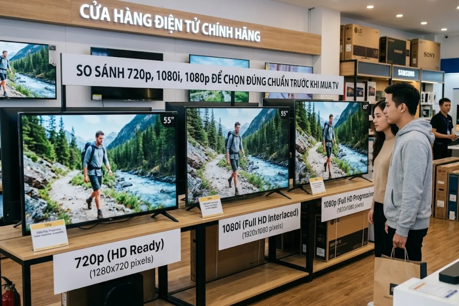 Cách phân biệt và so sánh 720p, 1080i, 1080p để chọn đúng chuẩn trước khi mua TV