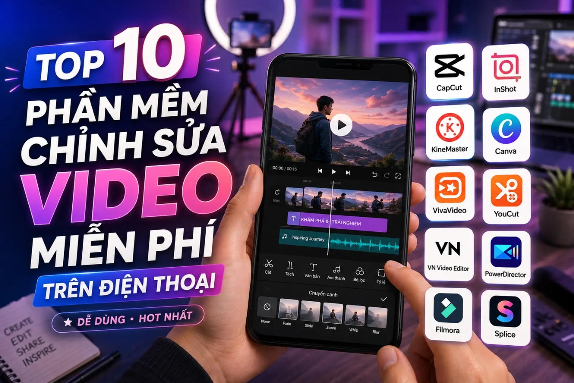 Top 10 phần mềm chỉnh sửa video miễn phí trên điện thoại nhiều tính năng và dễ dùng