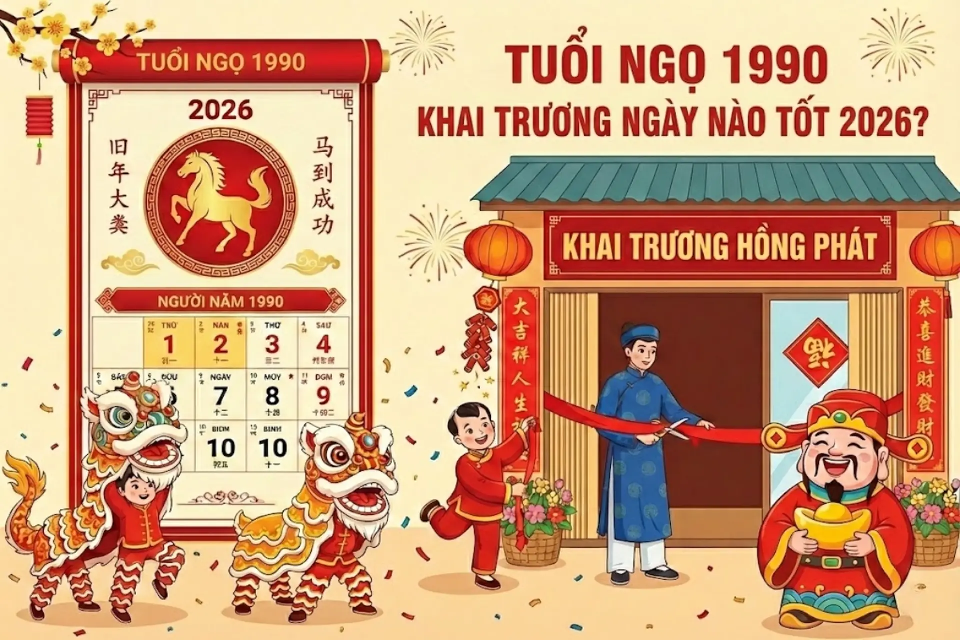 Tuổi Ngọ 1990 khai trương ngày nào tốt 2026? Cách chọn ngày giờ đẹp rước tài lộc trọn năm