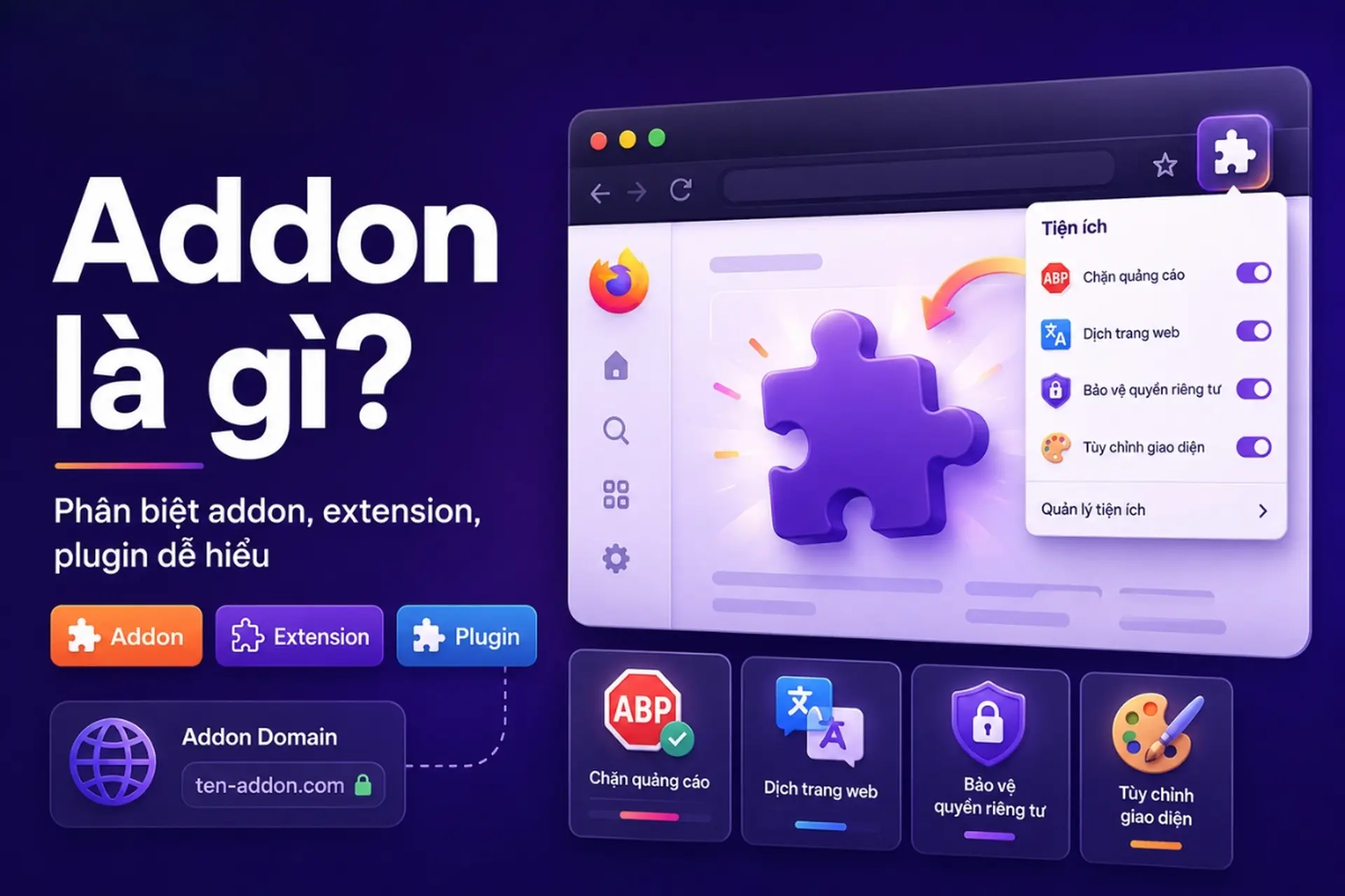 Addon là gì? Phân biệt addon, extension, plugin dễ hiểu