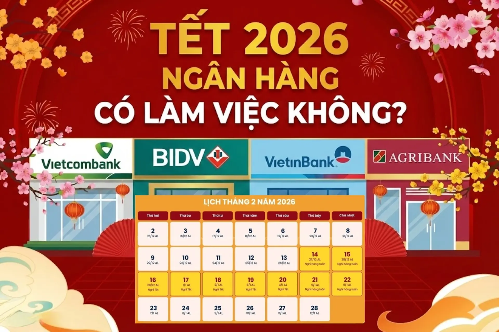 Tết 2026 ngân hàng có làm việc không? Cập nhật lịch nghỉ Tết chi tiết