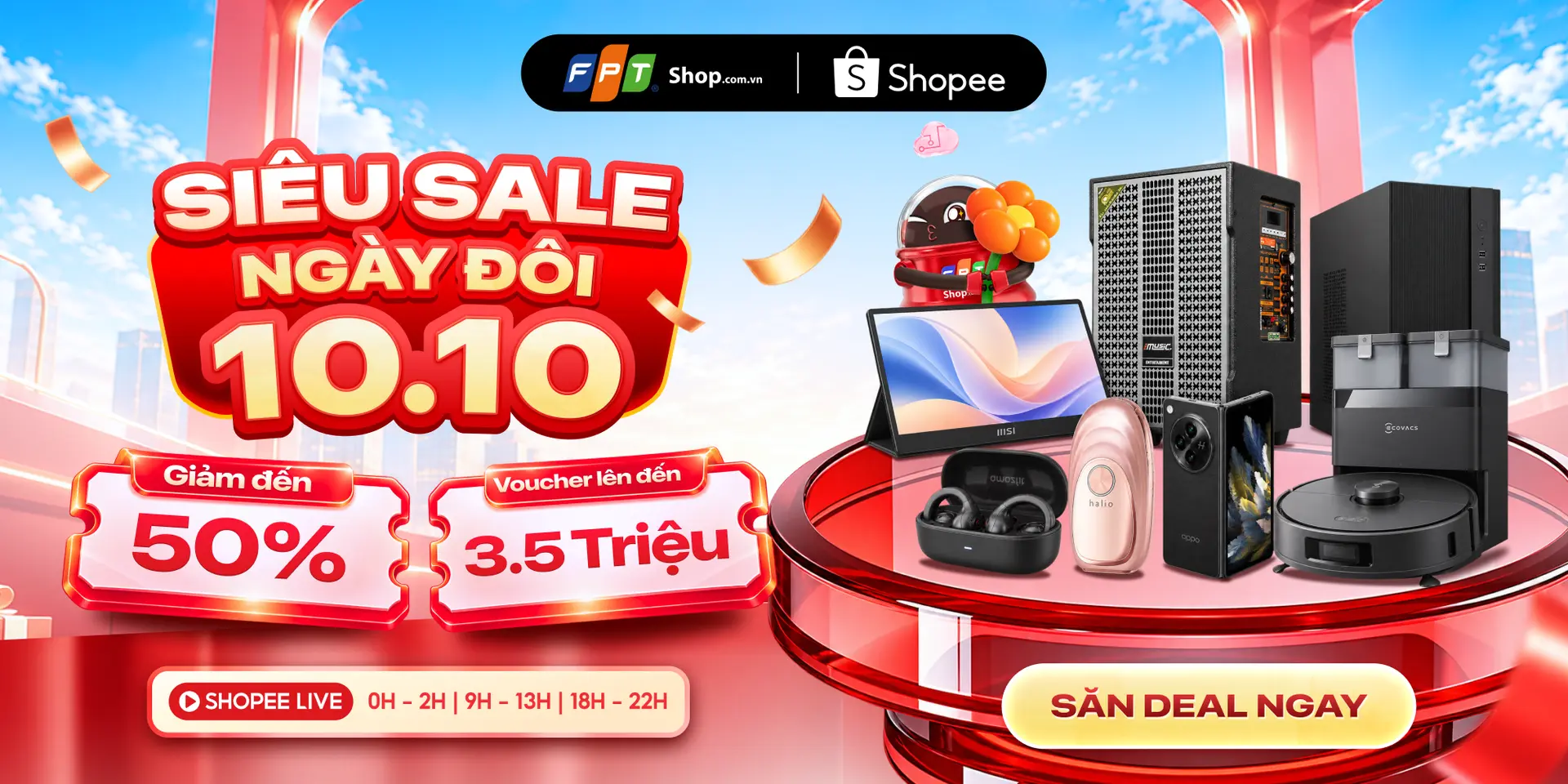 SIÊU SALE NGÀY ĐÔI 10.10: Giảm đến 50%, voucher lên đến 3,5 triệu đồng trên Shopee Live
