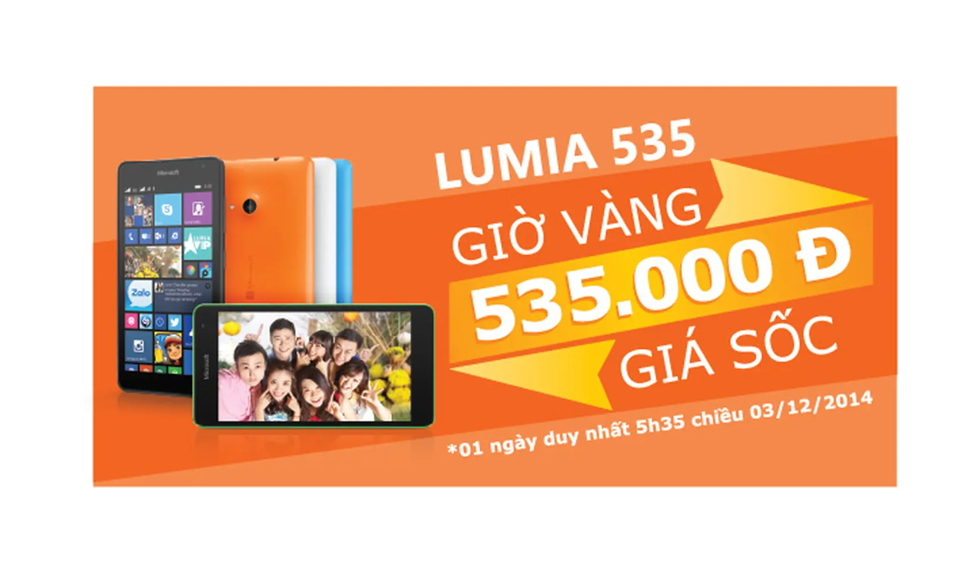 GIỜ VÀNG GIÁ SỐC: LUMIA 535 LÊN KỆ GIÁ CHỈ 535.000 ĐỒNG