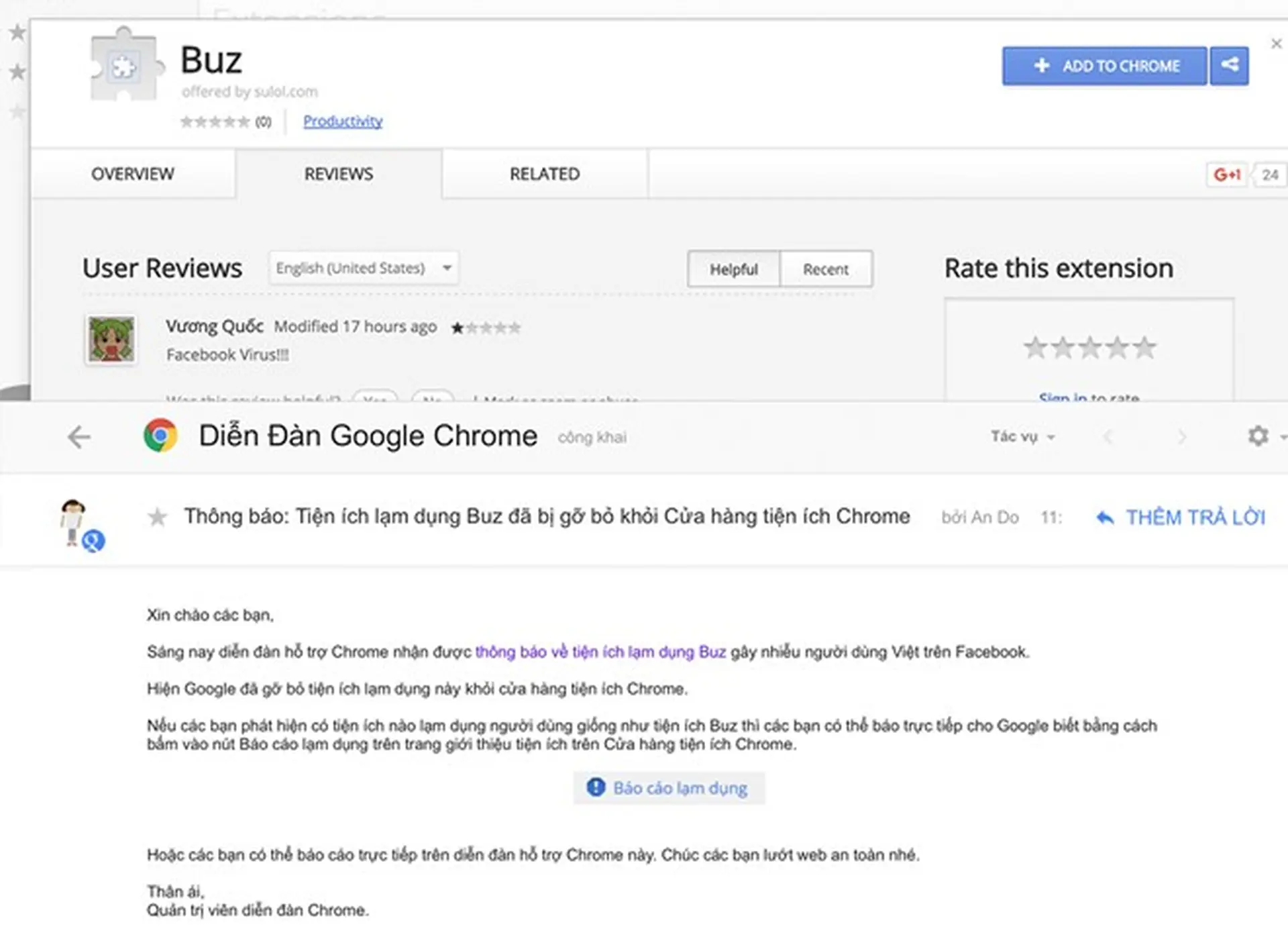 Google xóa mã độc Buz với virus tag tên trên Facebook