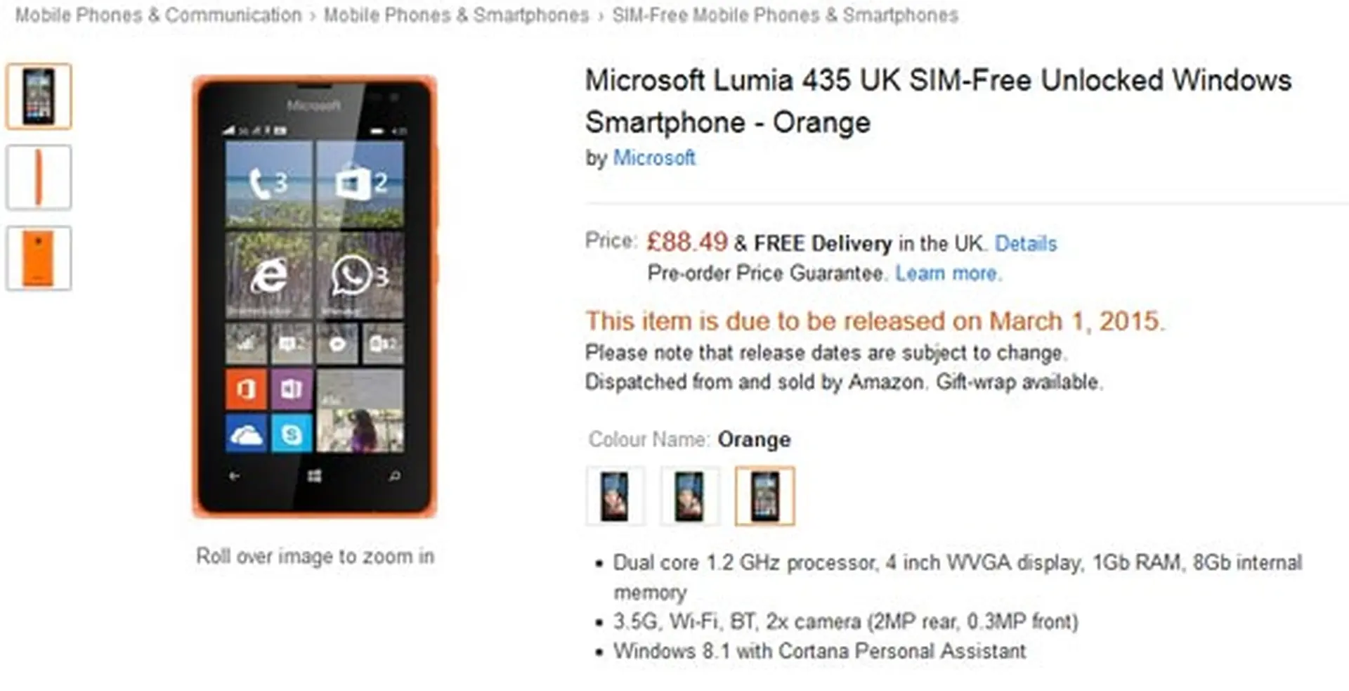 Microsoft Lumia 435 đã được phân phối tại Anh