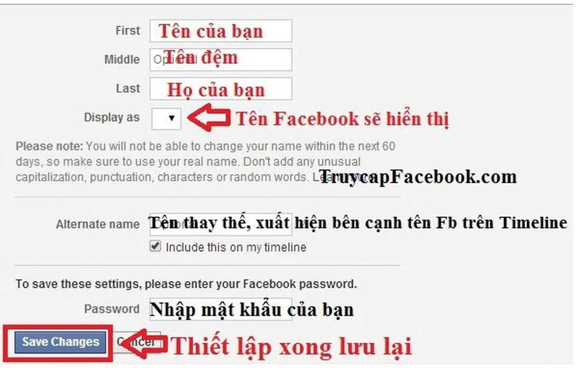 Đổi tên Facebook khi chưa hết hạn 60 ngày
