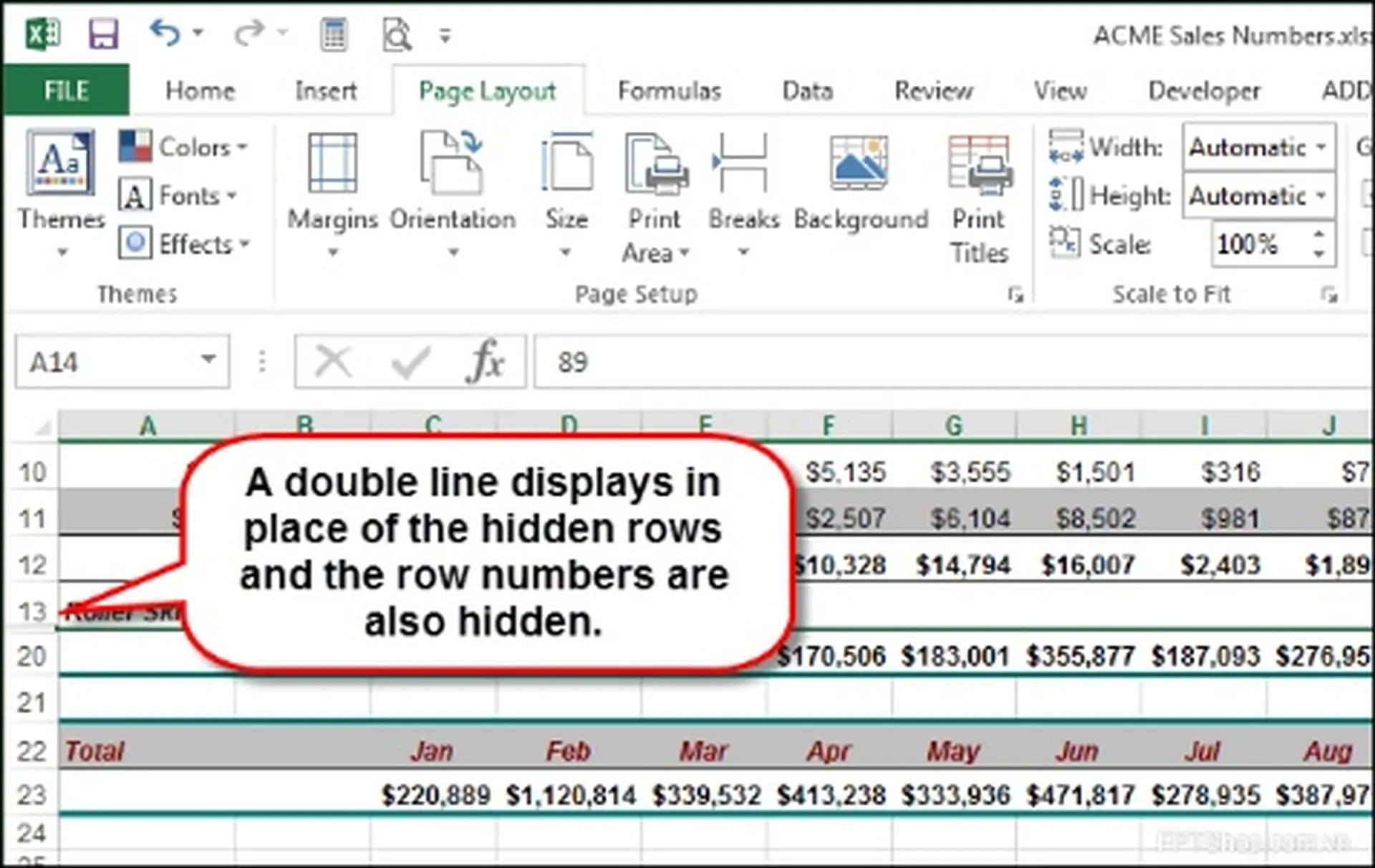 Làm thế nào để ẩn các ô, dòng và cột trong Excel 2013