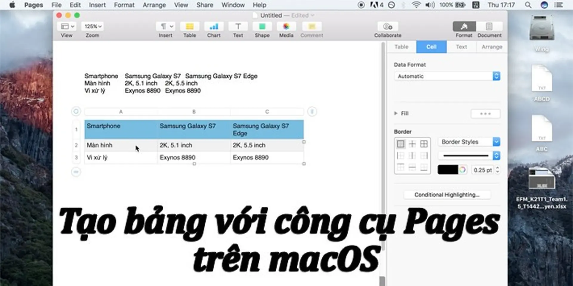 Tạo bảng thông số nhanh và đẹp mắt hơn bằng Pages trên macOS
