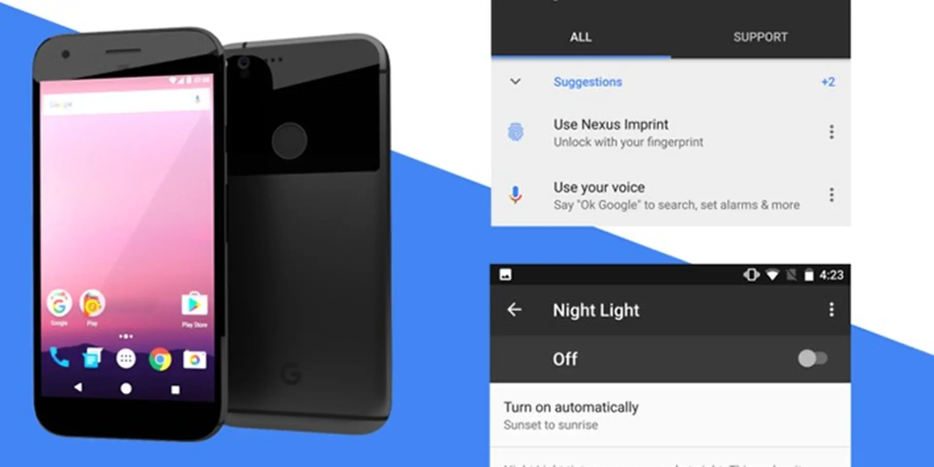 Nexus mới có chế độ màn hình vàng Night Light, nhấp đúp để xem thông báo