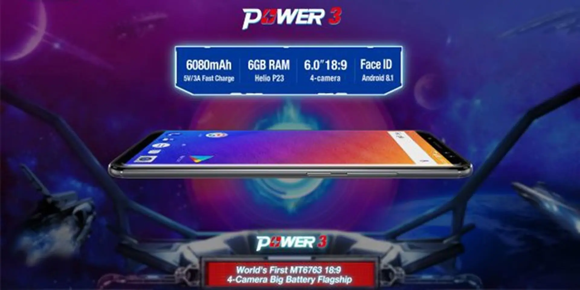 Ulefone Power 3 chính thức ra mắt: Màn hình 18:9, RAM 6GB, pin 6080 mAh, 4 camera, Face ID