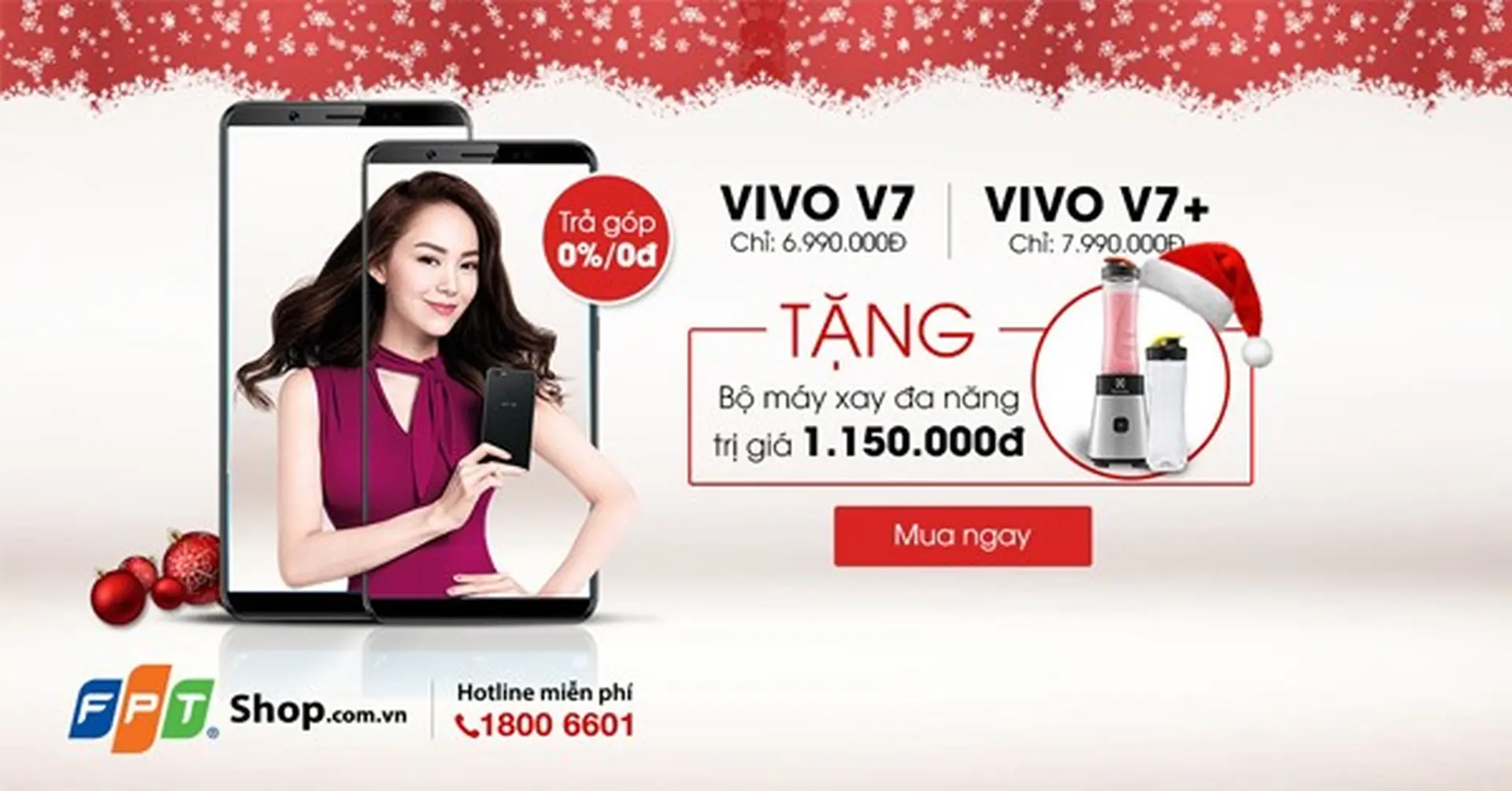 Chỉ với 699.000 đồng, sở hữu ngay smartphone tràn viền Vivo V7 tại FPT Shop