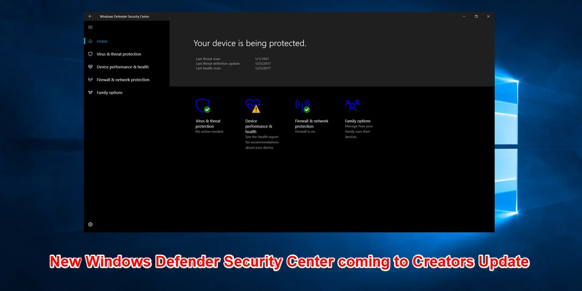 Microsoft giới thiệu Windows Defender Security Center mới trong bản cập nhật Creators sắp tới
