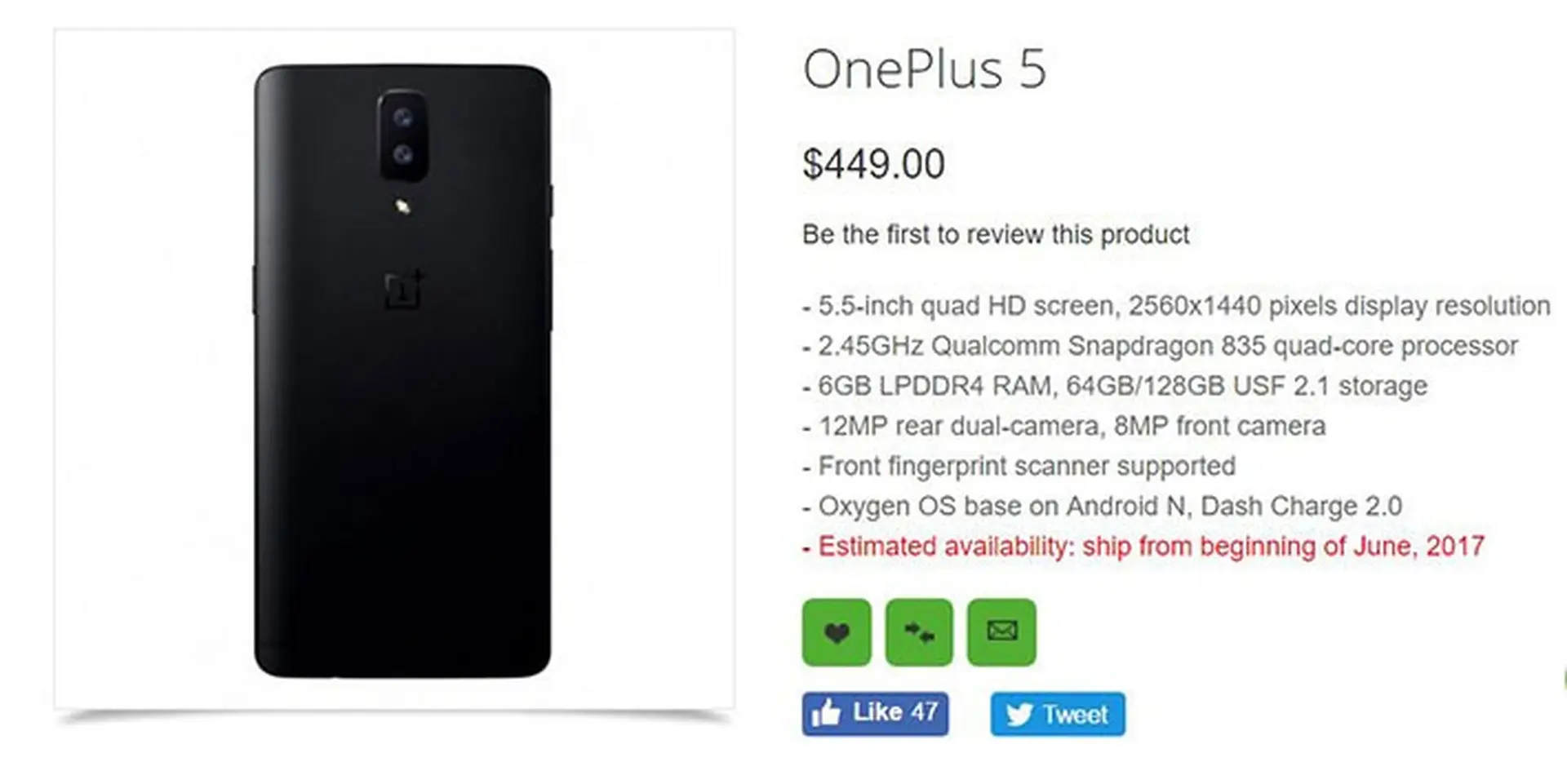 OnePlus 5 hé lộ thông số kĩ thuật và giá bán hấp dẫn: 8GB RAM, Snapdragon 835, giá 10 triệu