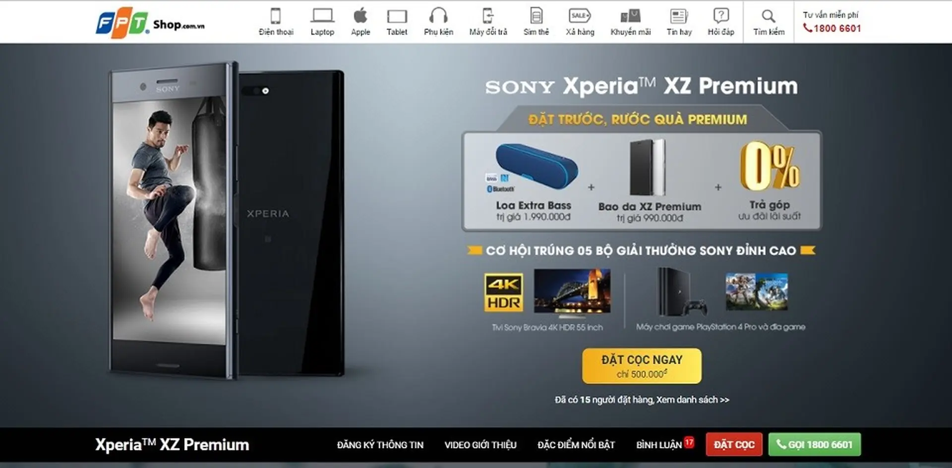 Đặt trước Sony Xperia XZ Premium tại FPT Shop ngay hôm nay để nhận nhiều phần quà hấp dẫn