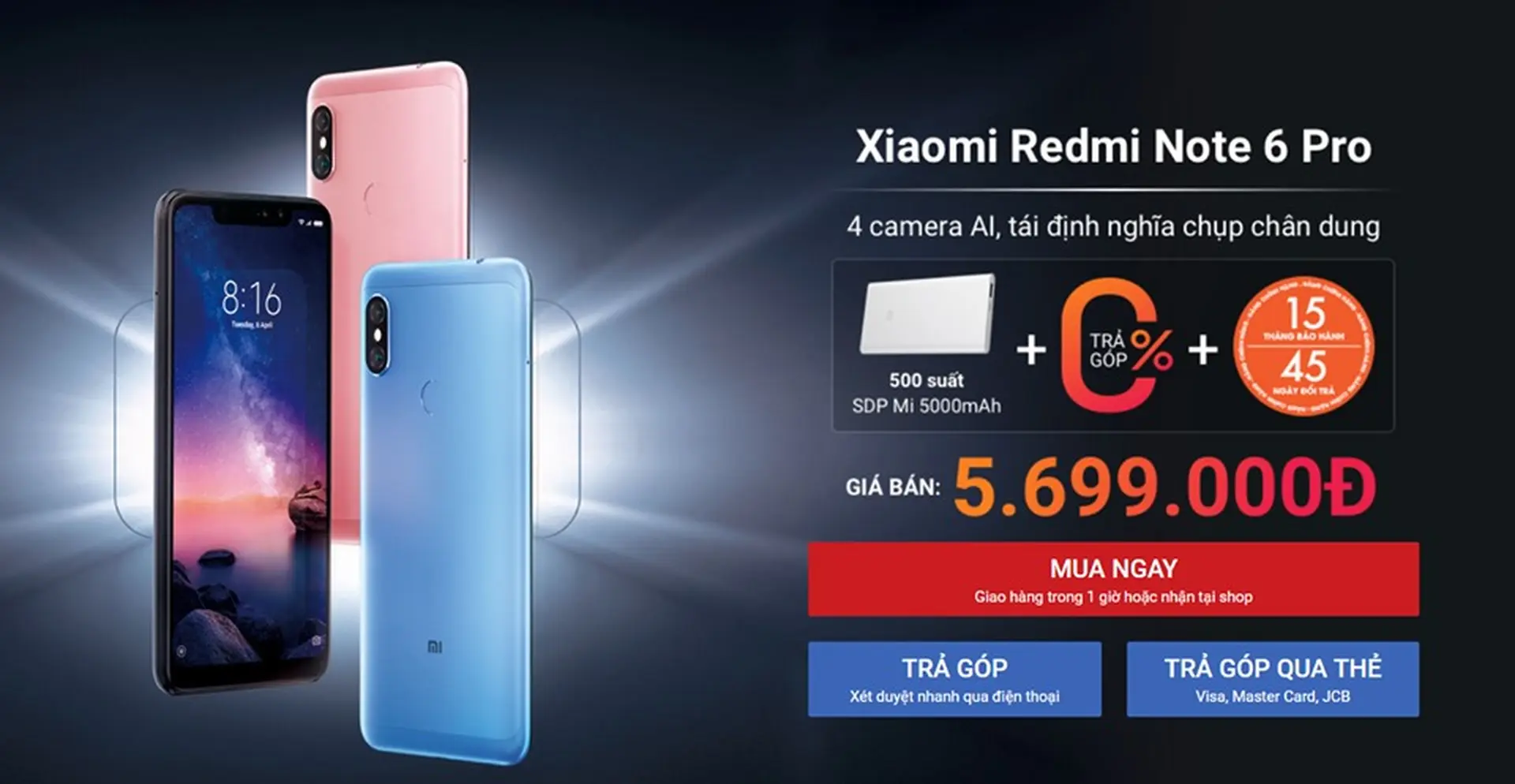 Mua Xiaomi Redmi Note 6 Pro, FPT Shop tặng thêm sạc dự phòng cao cấp