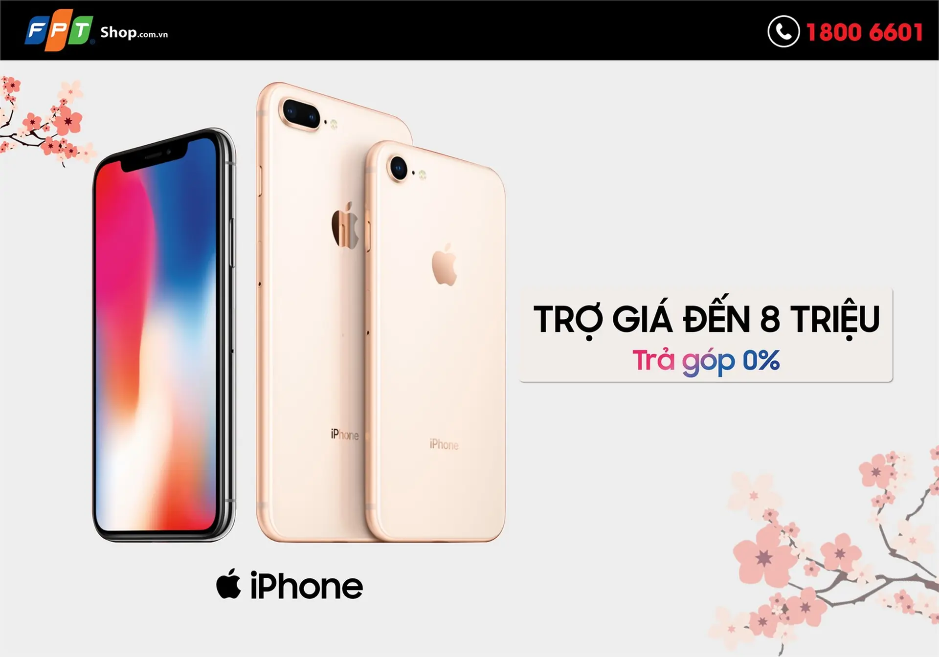 Trợ giá 8 triệu và trả góp 0% khi mua iPhone X tại FPT Shop