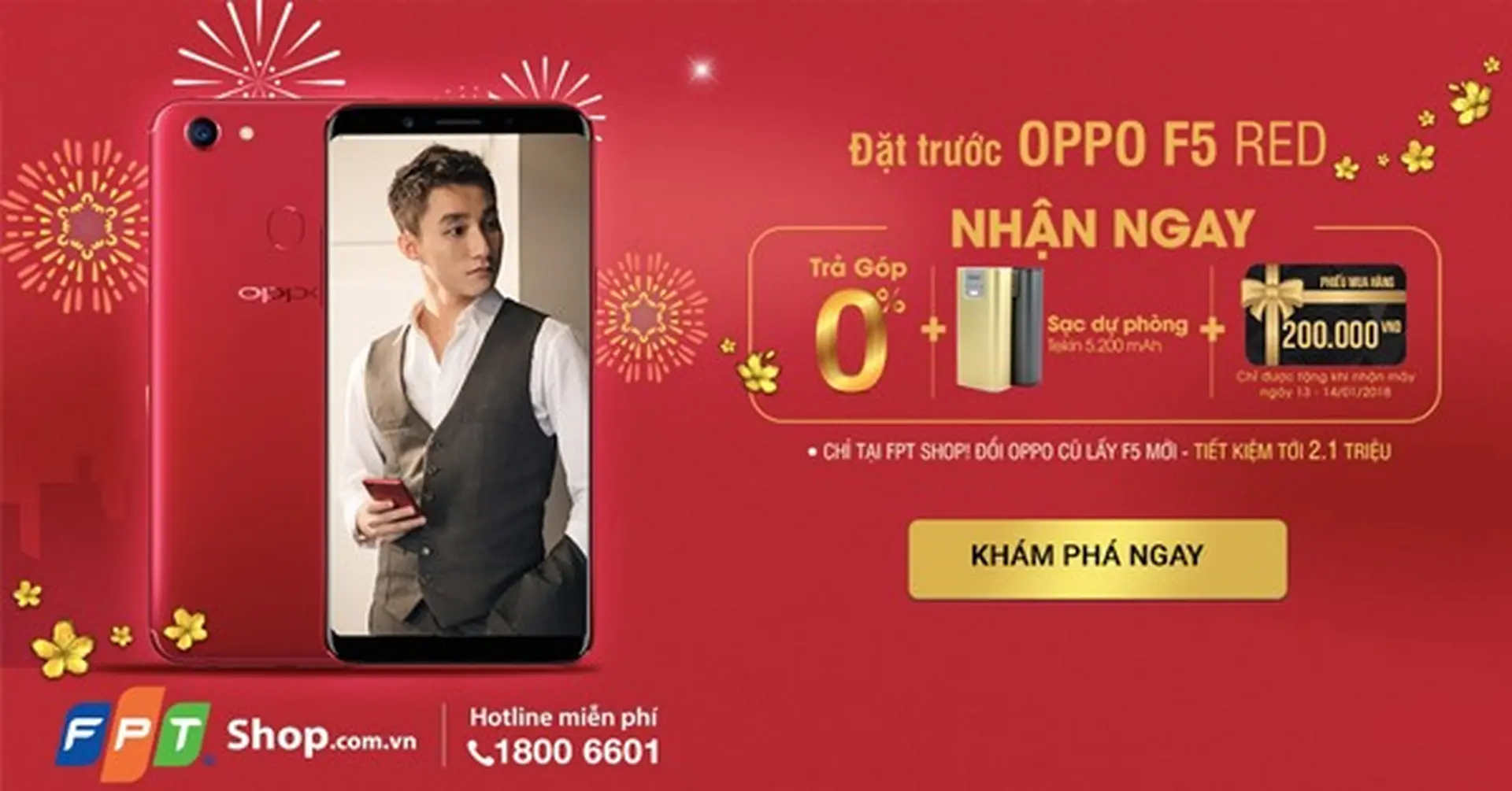 Đặt trước OPPO F5 Red, nhận bộ quà khủng gần 3 triệu đồng từ FPT Shop
